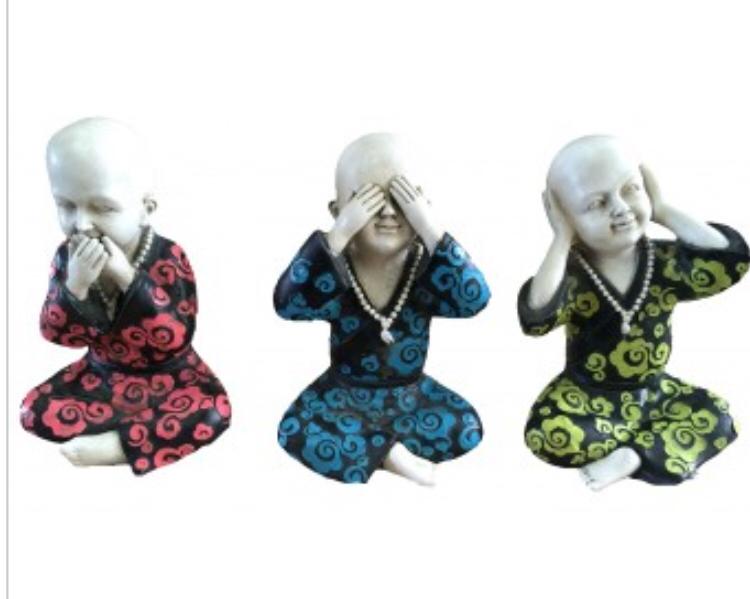 3 Monks Set MultiColor Fiberglass