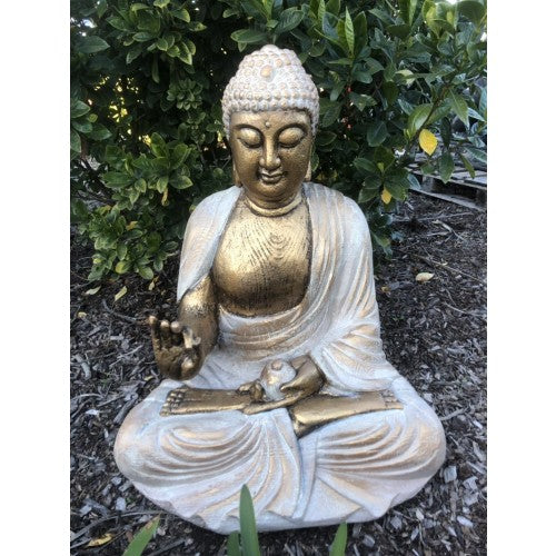 73cm Sitting Buddha with Flower Ball Gold Fiberglass