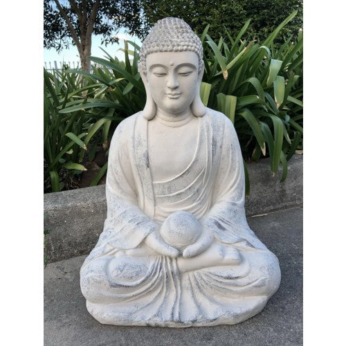 65cm Sitting Buddha with Ball White Fiberglass