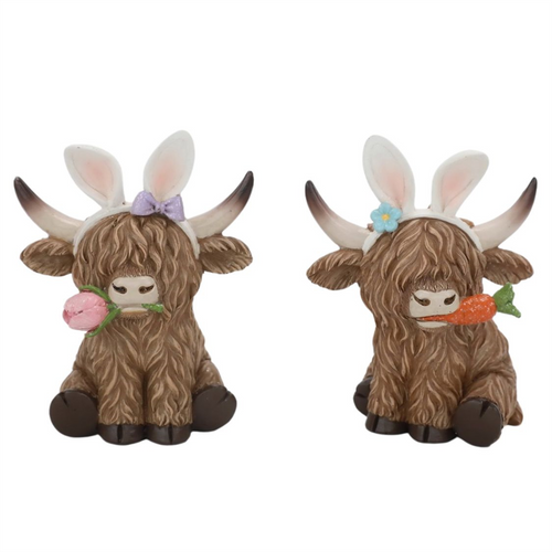 2/A Resin Highland cow with Bunny ears ET340