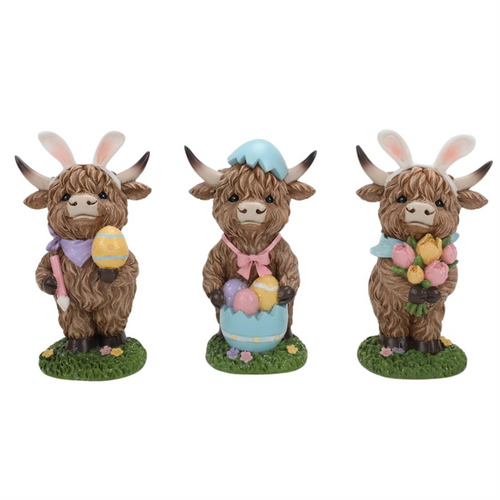 3/A Resin Highland cow with Bunny ears ET341