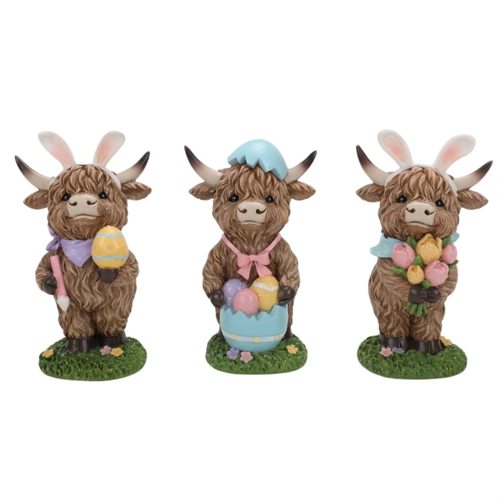 3/A Resin Highland cow with Bunny ears ET341