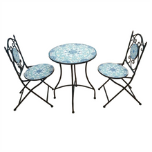 S/3 Blue Mosaic Metal Outdoor Table with 2 Chairs MFN09