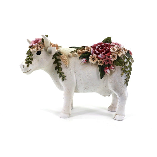 Resin Floral Cow Statue PR009G