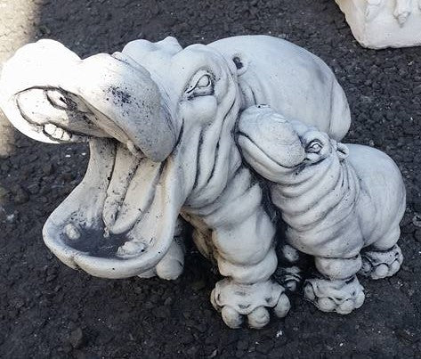 Mother and Baby Hippos Concrete