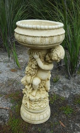 Single Cherub Bird Bath Concrete