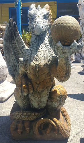 Dragon Holding Ball Statue Concrete