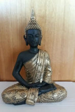 Sitting Buddha Statue Gold Black Fiberglass