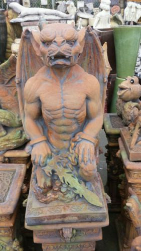 Gargoyle With Dagger Statue Concrete
