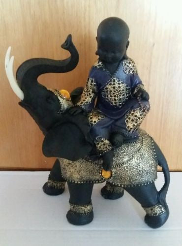 Baby Monk On Elephant Fiber Glass Fiberglass