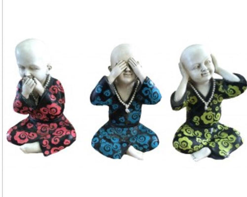 3 Monks Set MultiColor Fiberglass