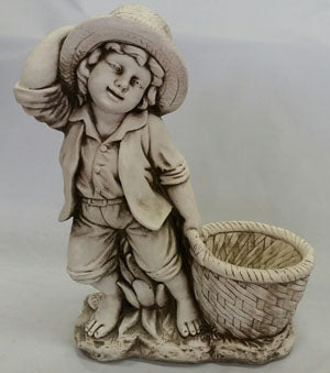 Boy With Flower Pot Statue Fiber Glass