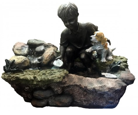 Boy With Dog Fountain Fiberglass