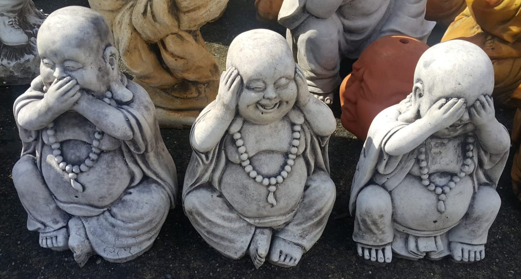 Set of Three Small Laughing Buddha Concrete