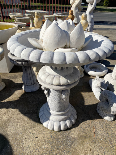 Fancy lotus birdbath / fountain in grey