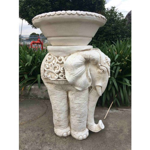 90cm White Elephant Holding Planter Fiberglass
