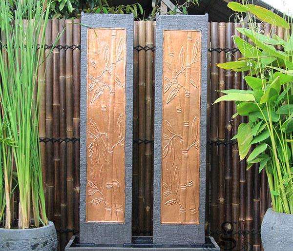 Twin Tower Bamboo Wall Fountain Concrete GRC