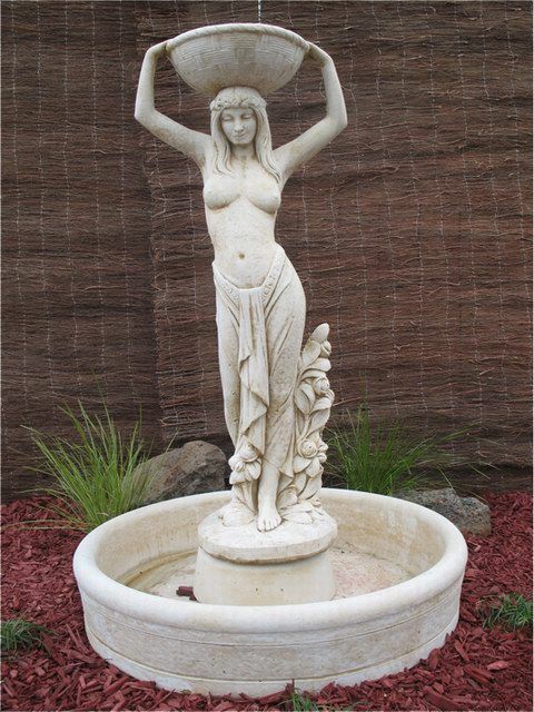 Laila Lady With Round Pond Water Fountain Concrete