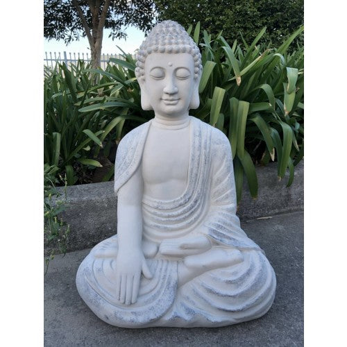 63cm Sitting Buddha White Fiberglass